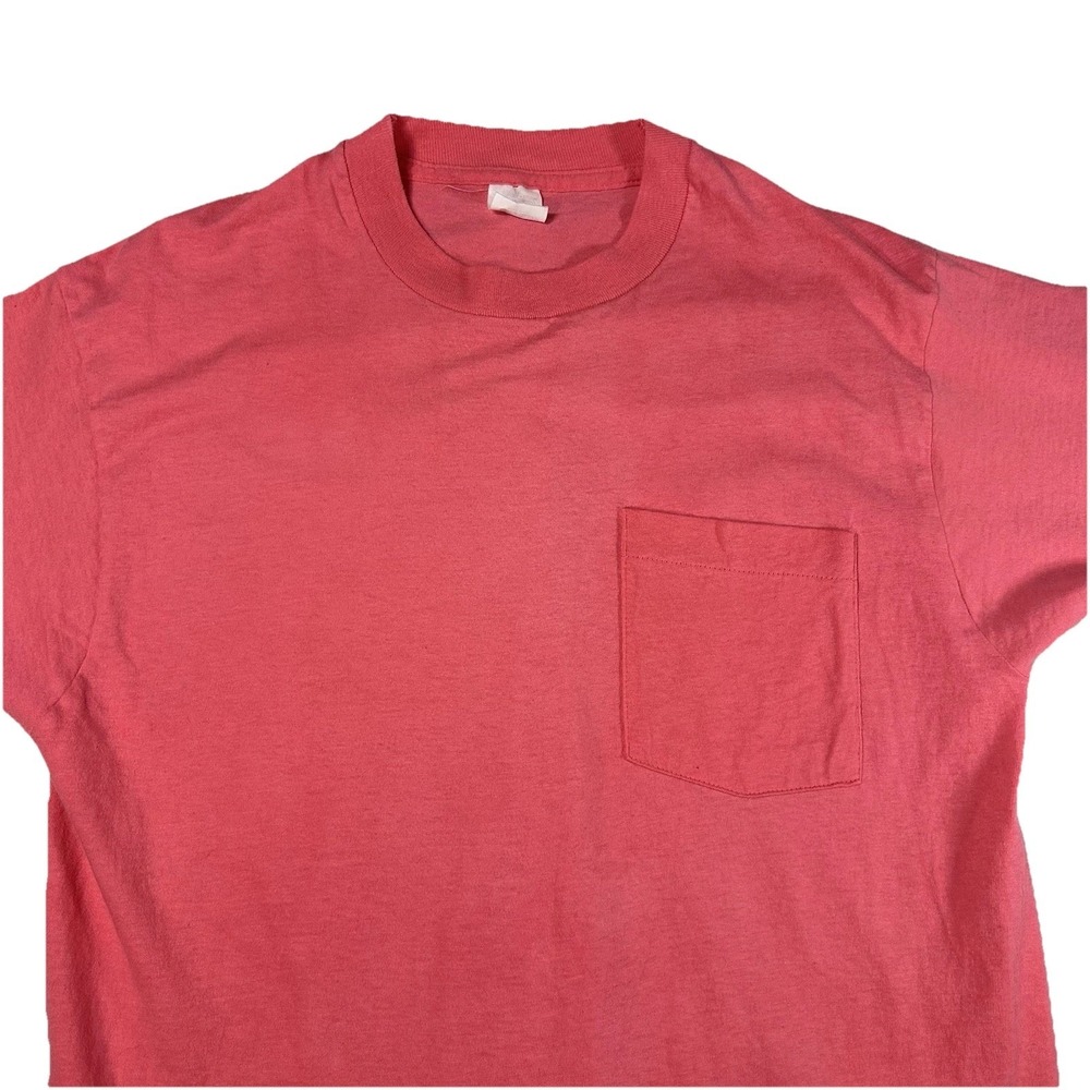 Vintage Pocket T-Shirt Fruit Of The Loom Single Stitch Pink Large Unisex - Picture 9 of 10